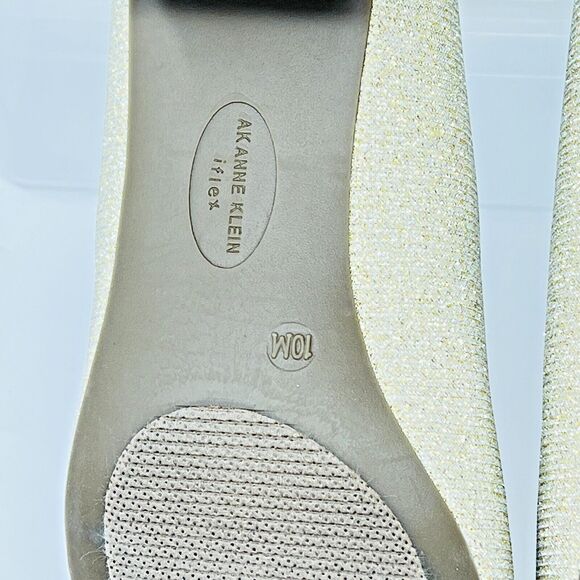 ANNE KLEIN Gold Glitter Metallic Pointed Toe Block Heels Pumps sz 10 NWOB - Picture 9 of 12